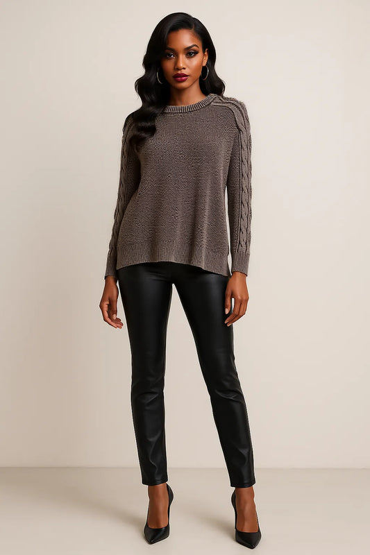 Contrast Cable Knit Sleeve Cotton Sweater