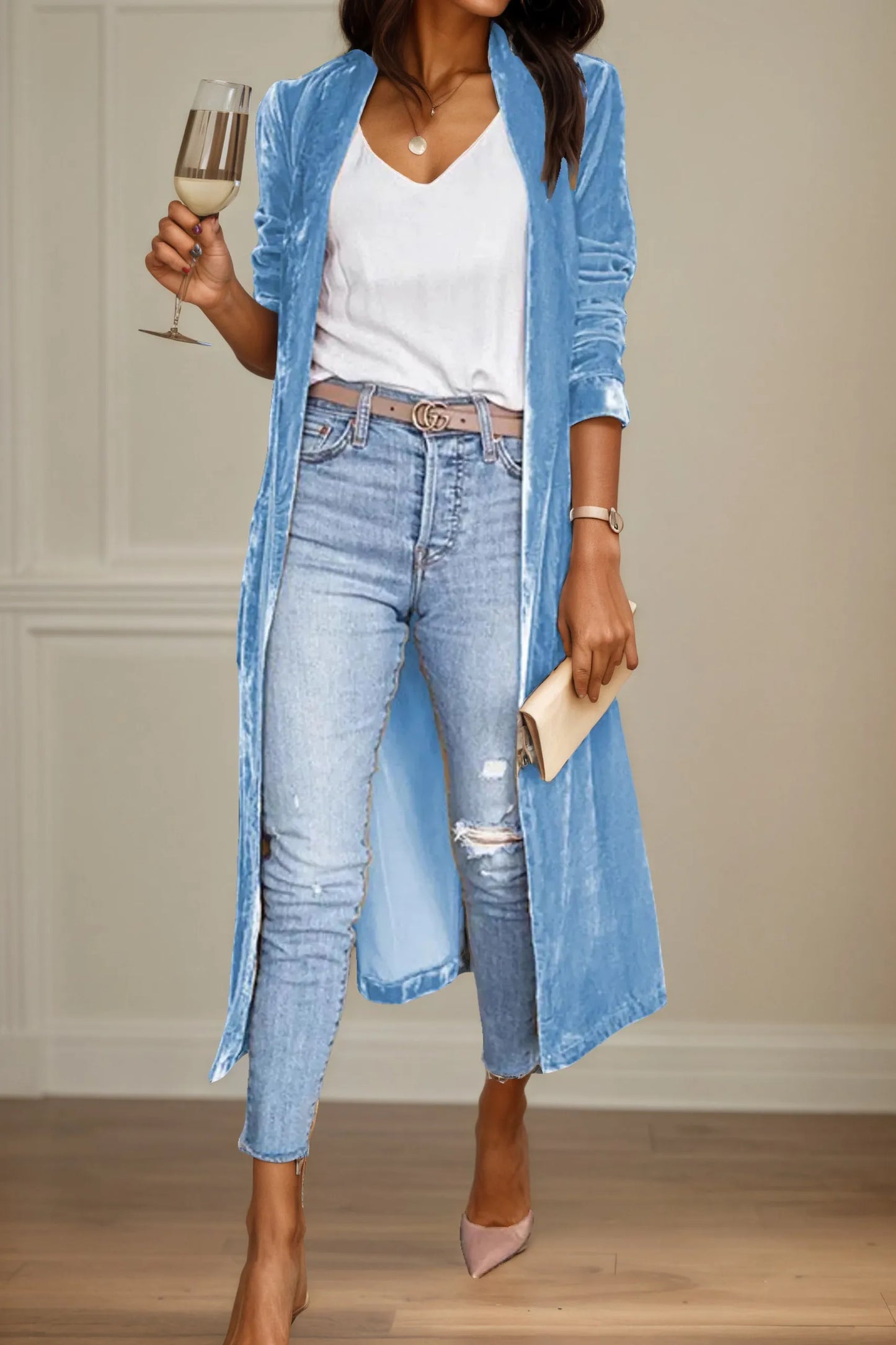 Open Front Long Sleeve Longline Cardigan