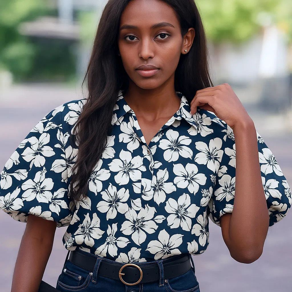 Floral Short Puff Sleeve Shirt