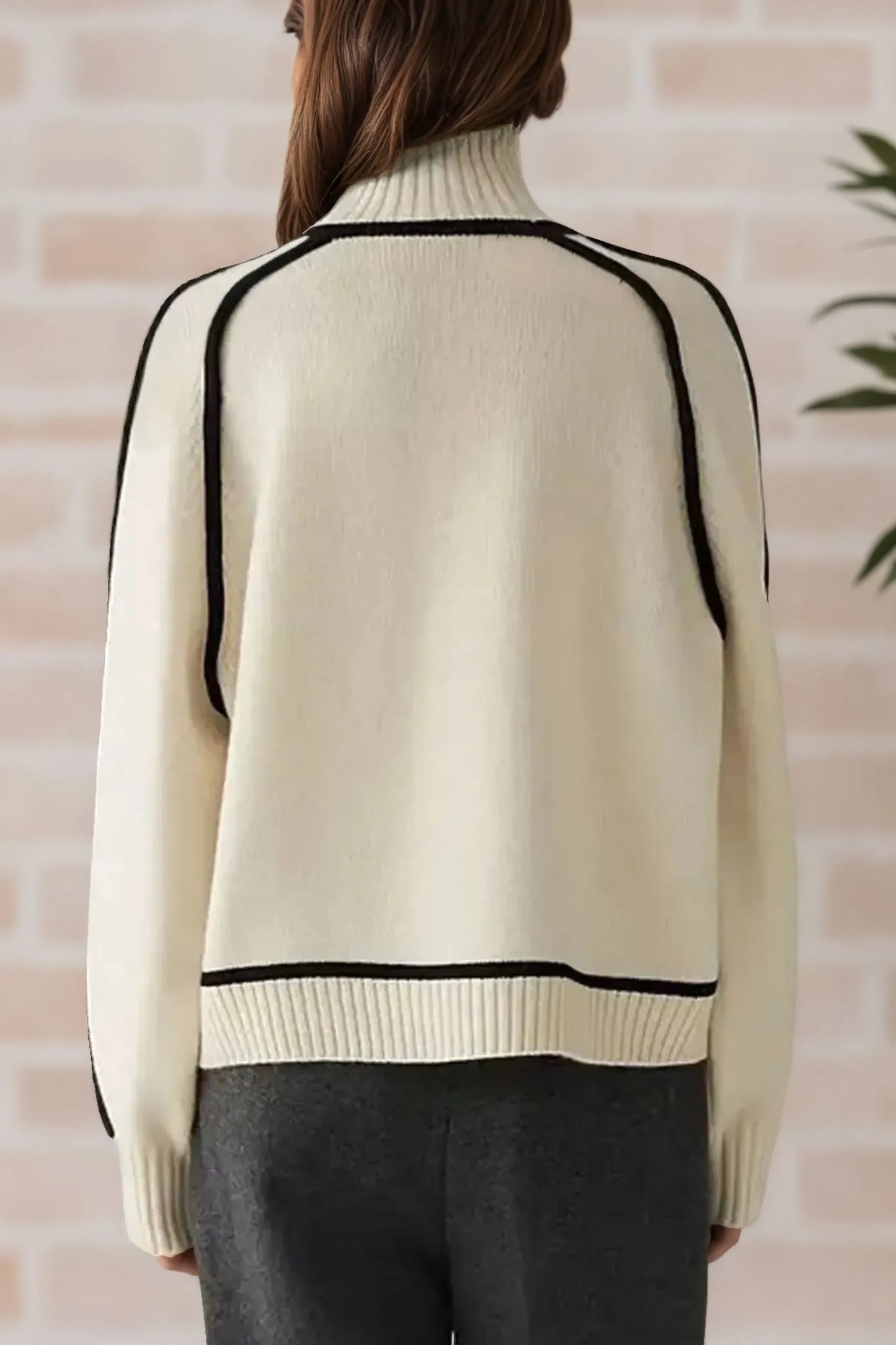 Contrast Trim Turtleneck Sweater