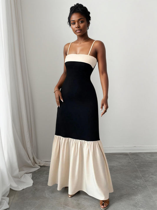 Color Blocked Spaghetti Strap Maxi Dress