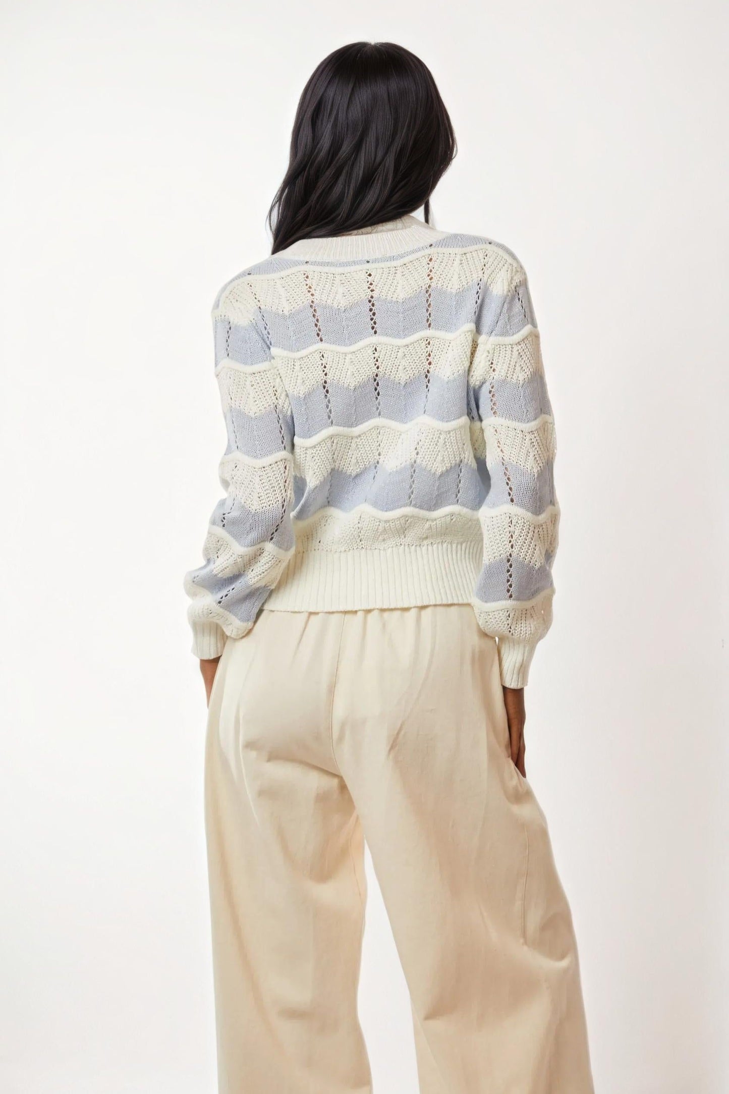 V Neck Color Block Cardigan Sweater