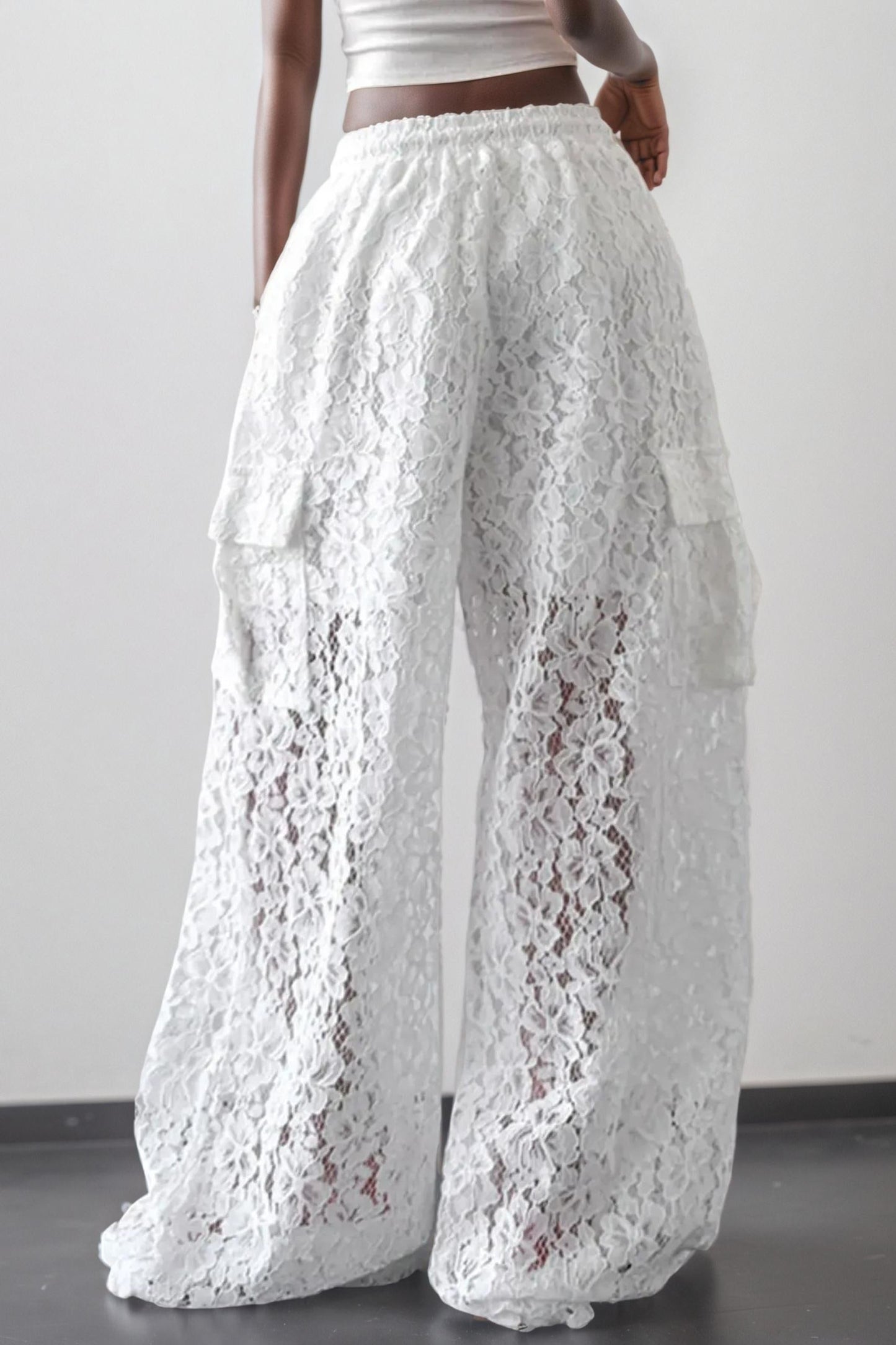 Wide Leg Lace Pants with Cargo Pockets