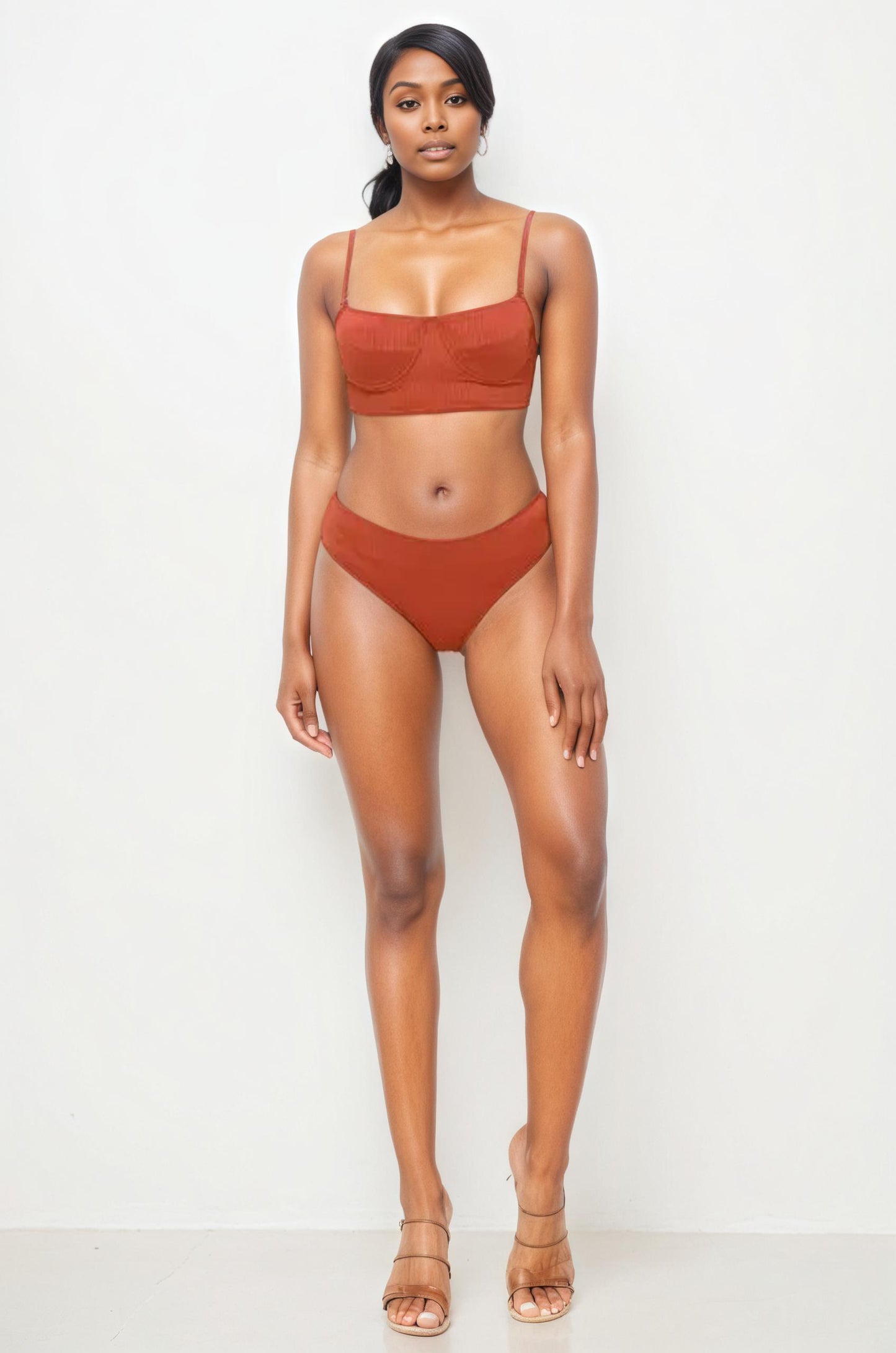 Ribbed Plunge Bikini Swimsuit