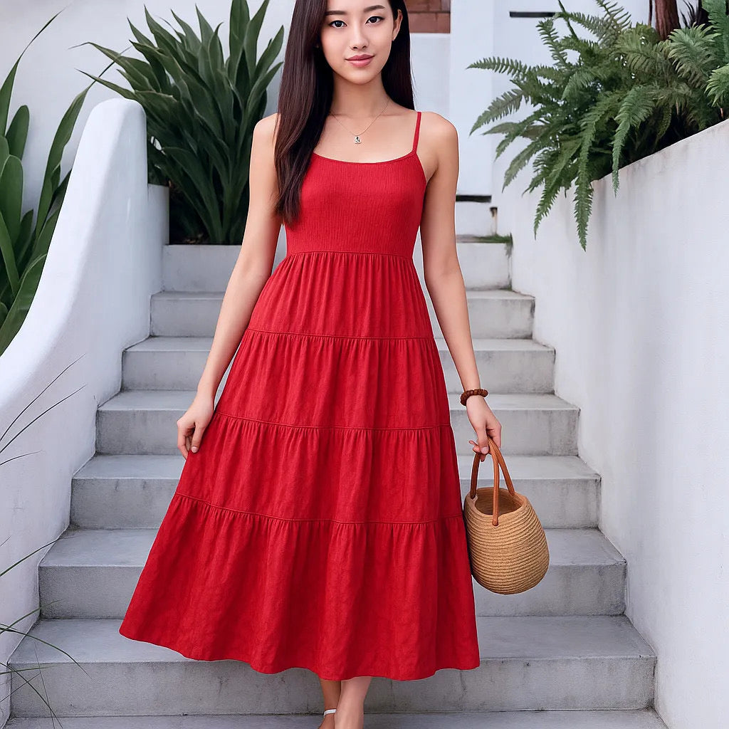 Bow Back Tiered Maxi Cami Dress