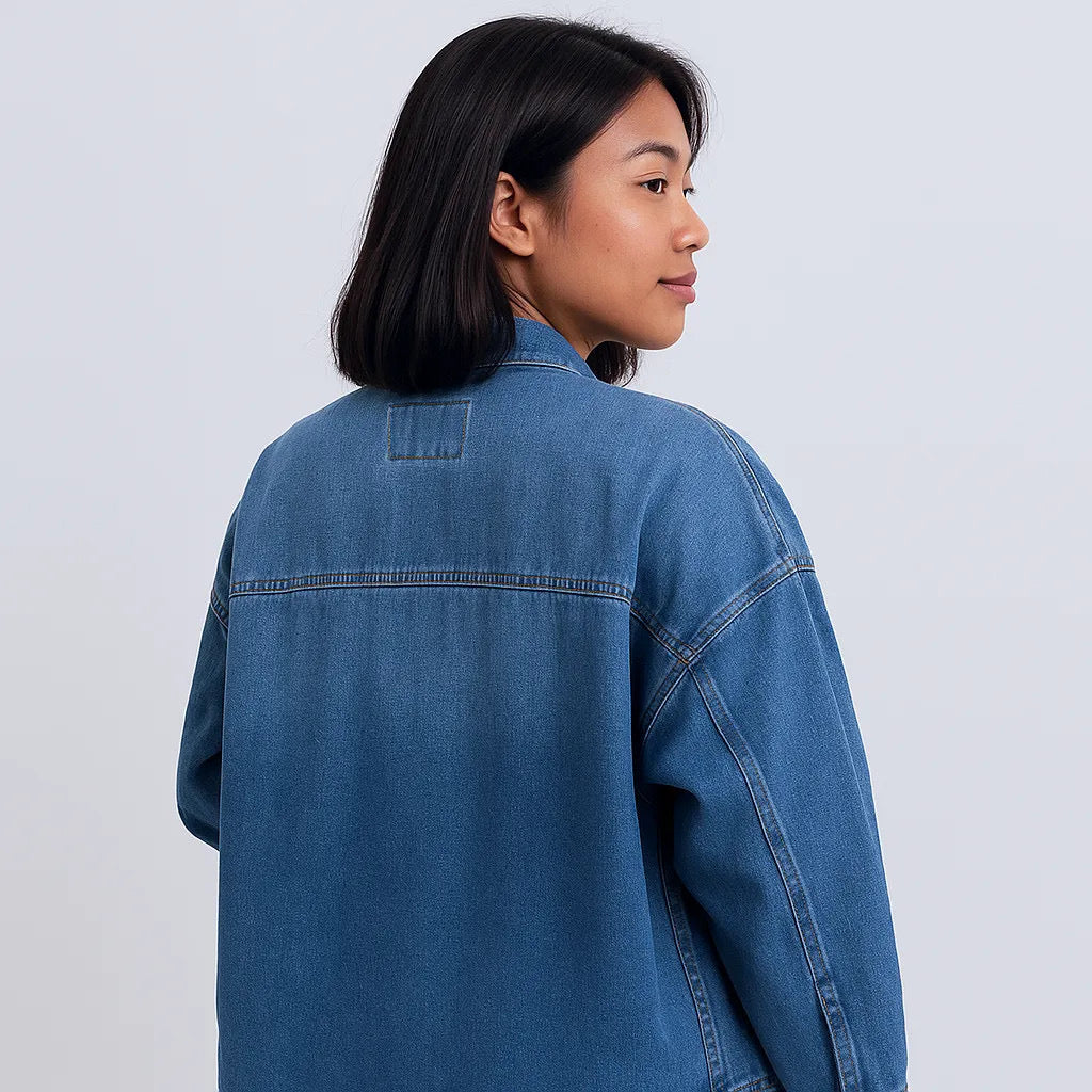 Long Sleeve Denim Shacket with Snap Front