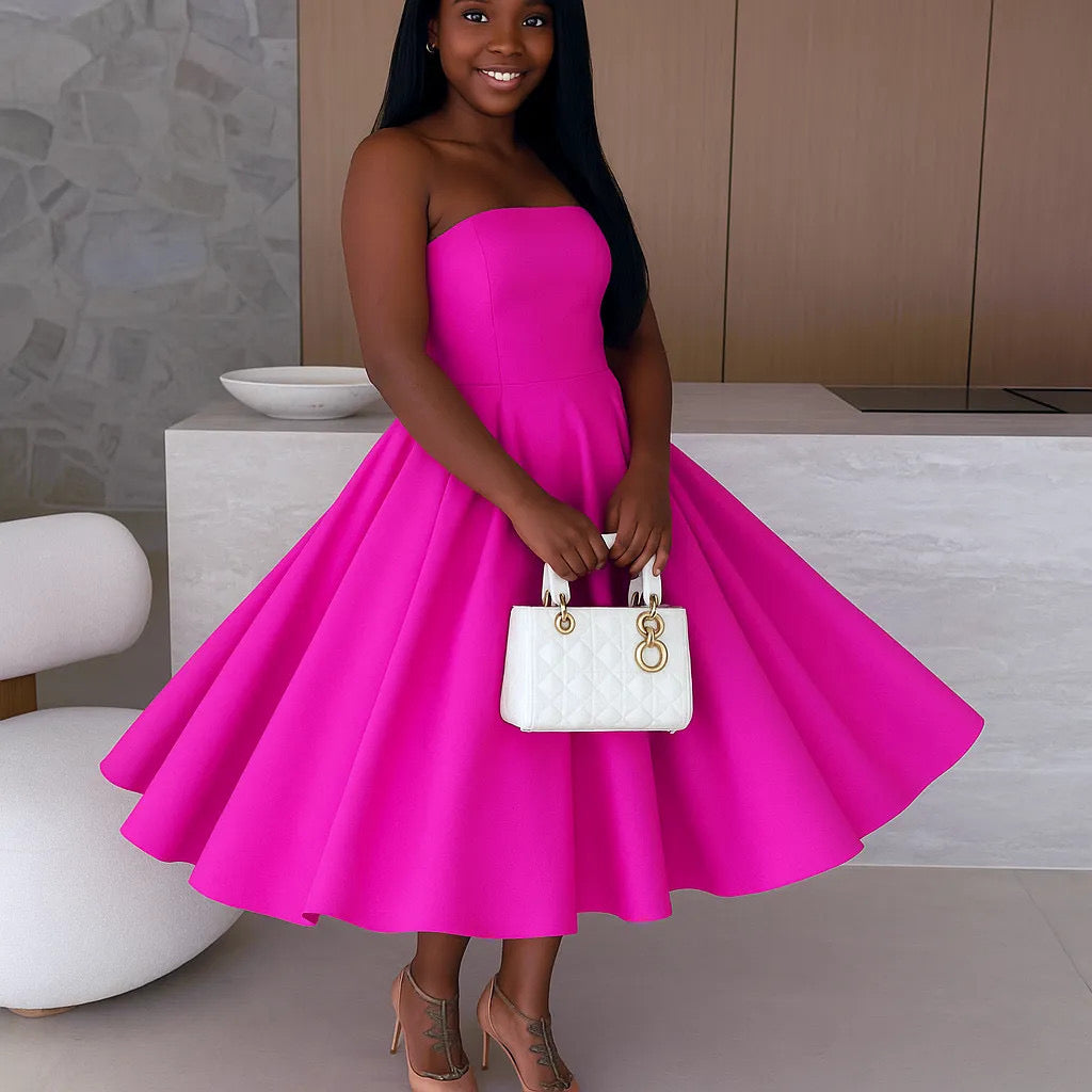 Solid Tube w/ A-Line Midi Dress