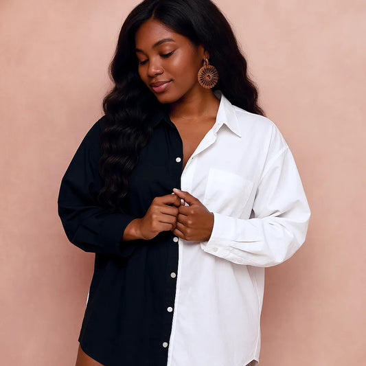 Oversized Color Block Button Up Shirt