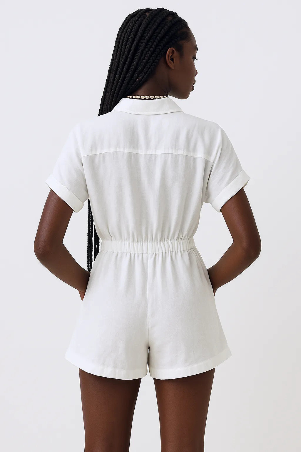 Collared V Neck Short Sleeve Romper