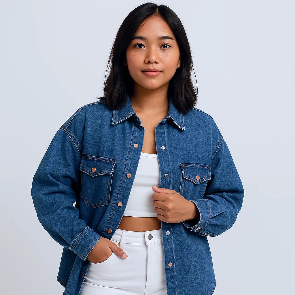 Long Sleeve Denim Shacket with Snap Front
