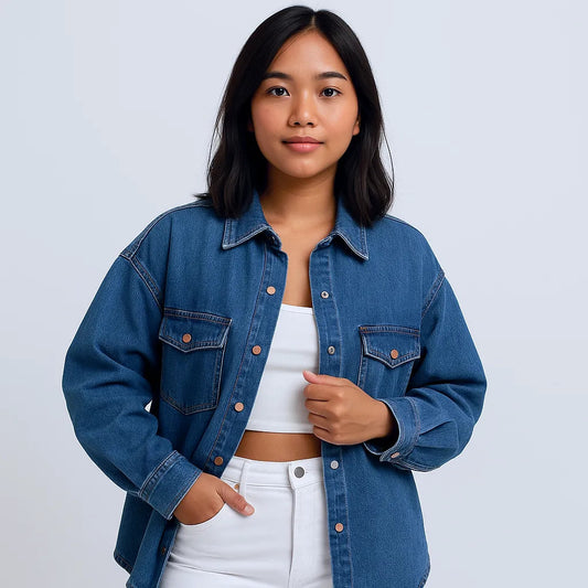 Long Sleeve Denim Shacket with Snap Front