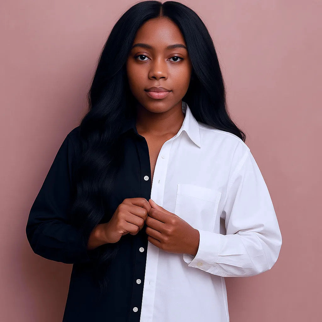 Oversized Color Block Button Up Shirt