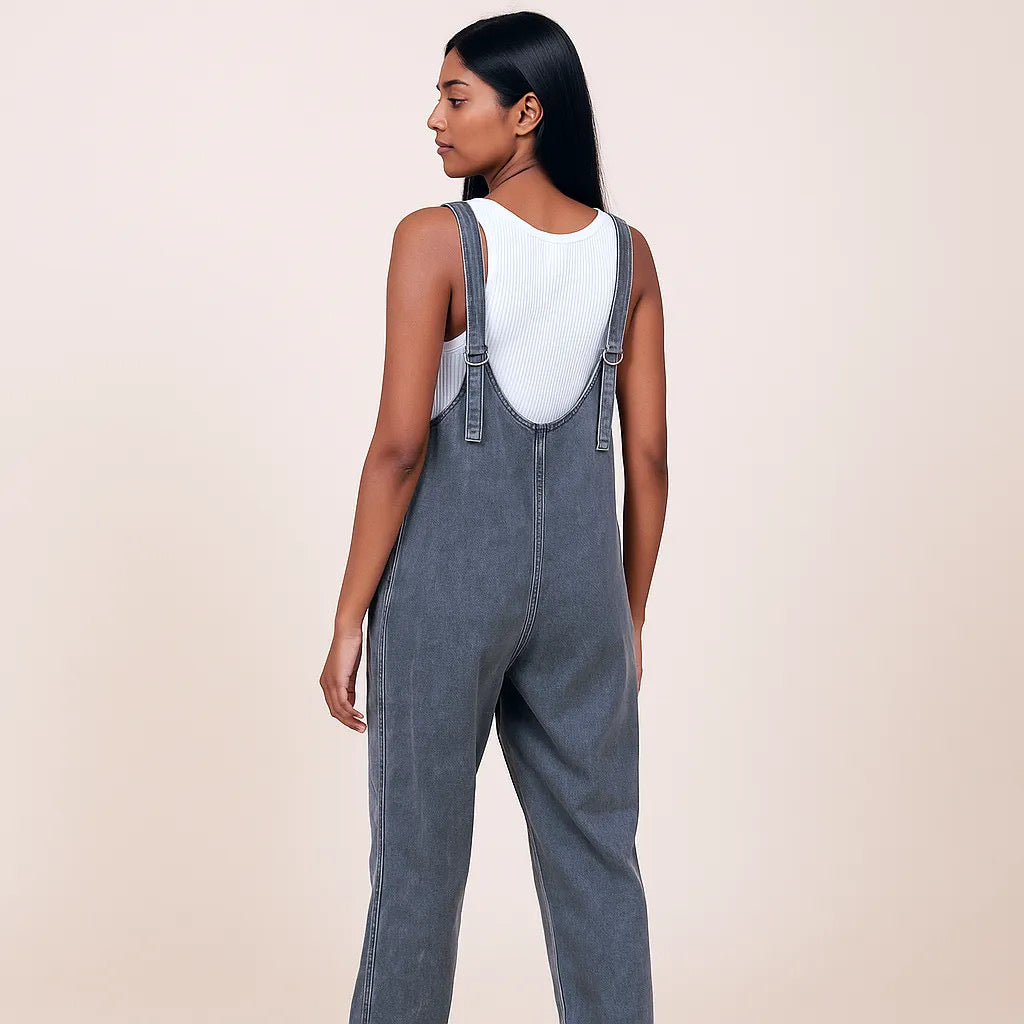 Mineral Wash Relaxed Fit Sleeveless Harem Jumpsuit