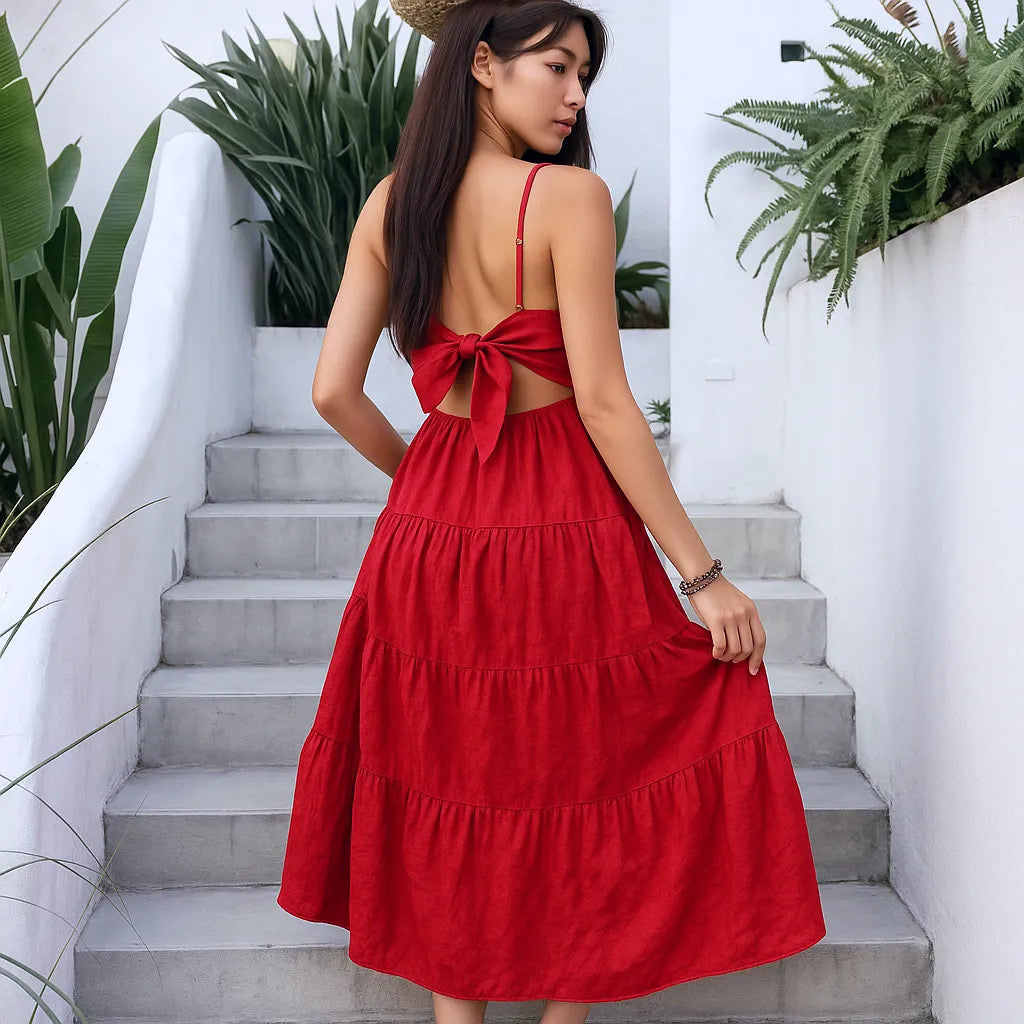 Bow Back Tiered Maxi Cami Dress