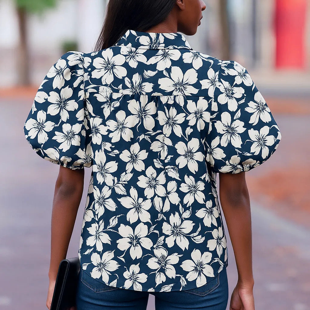 Floral Short Puff Sleeve Shirt