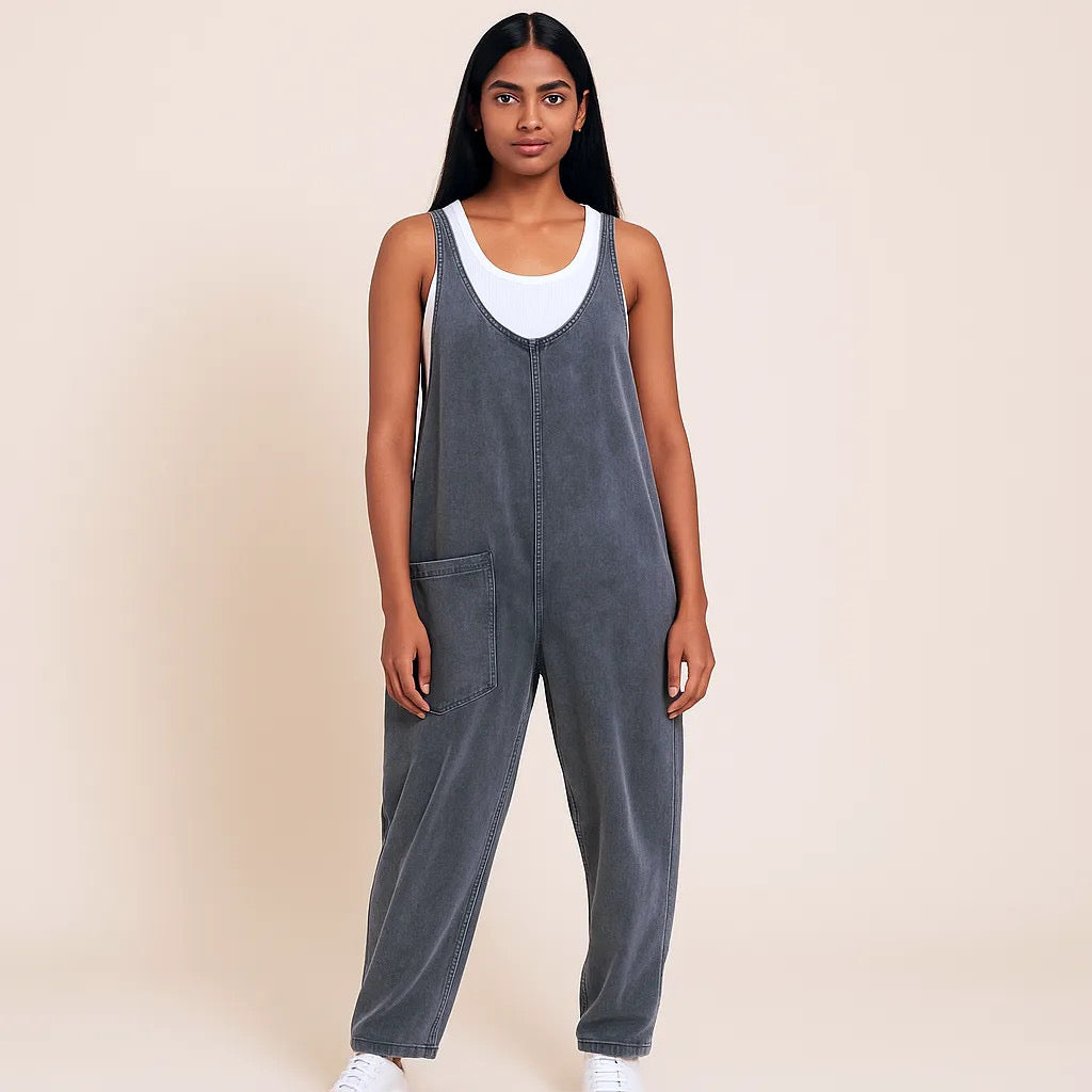Mineral Wash Relaxed Fit Sleeveless Harem Jumpsuit