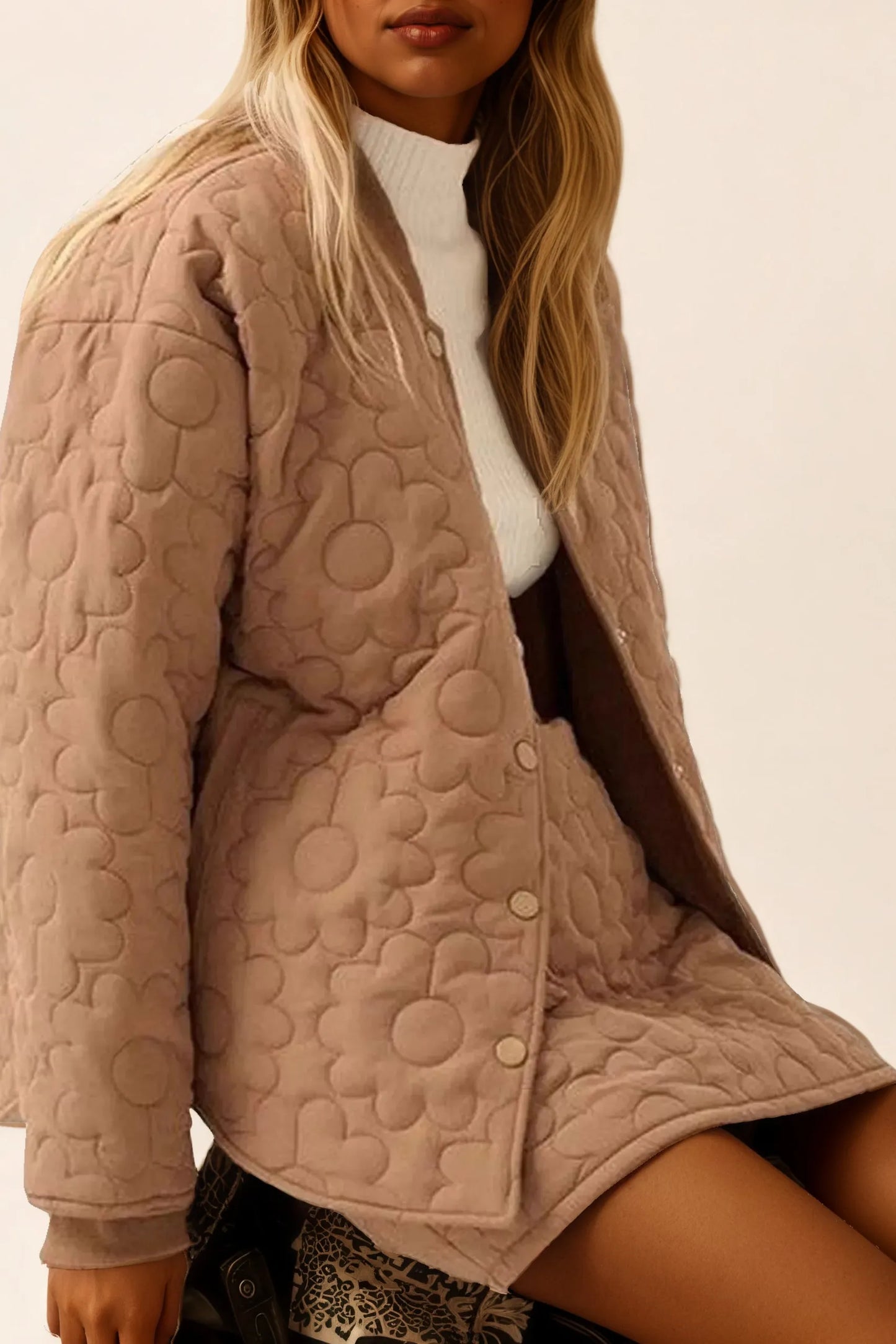 Flower Quilted Snap Down Jacket