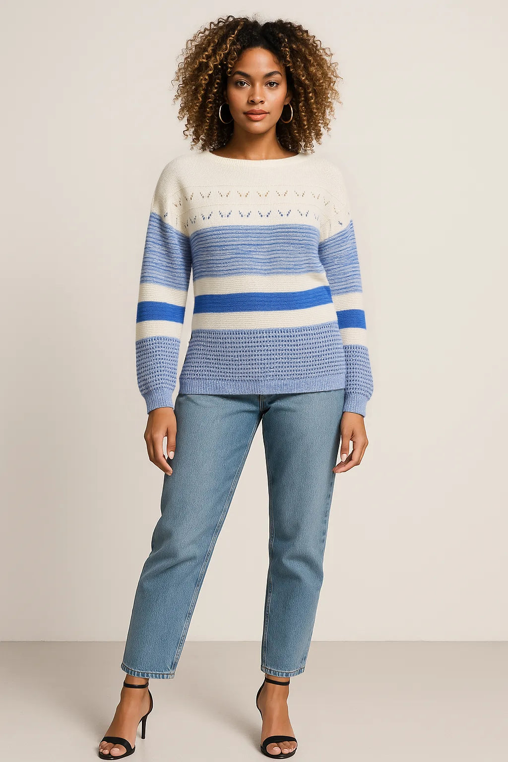 Contrast Round Neck Long Sleeve Sweater