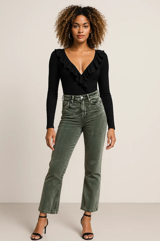 High Rise Wide Leg Corduroy Jeans Plus Size