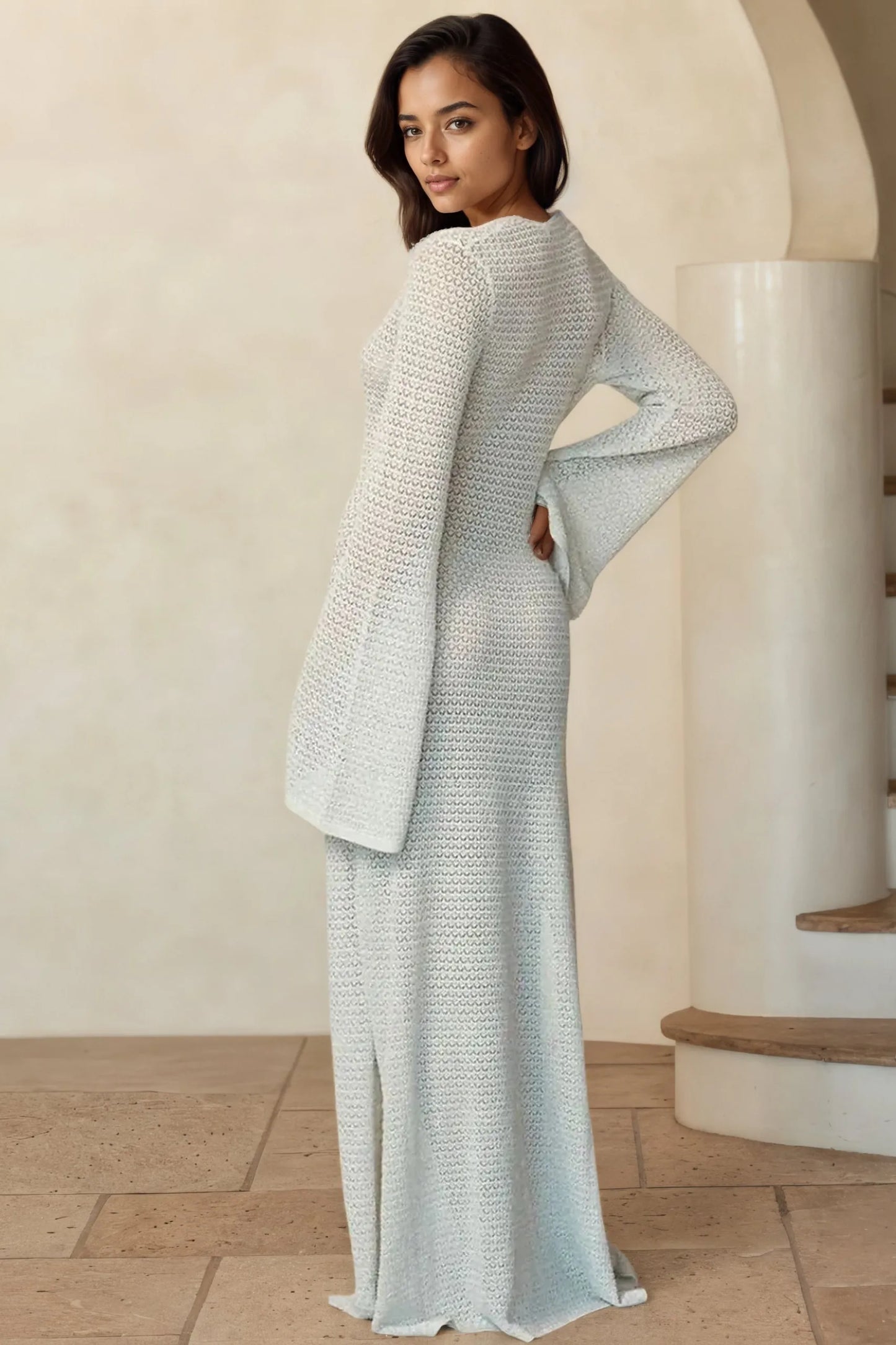 Slit Plunge Flare Sleeve Cover-Up Dress