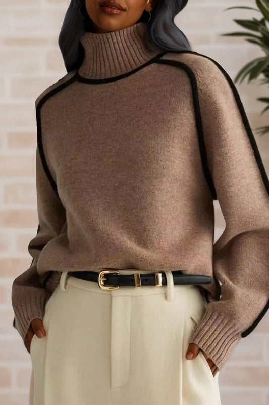 Contrast Trim Turtleneck Sweater
