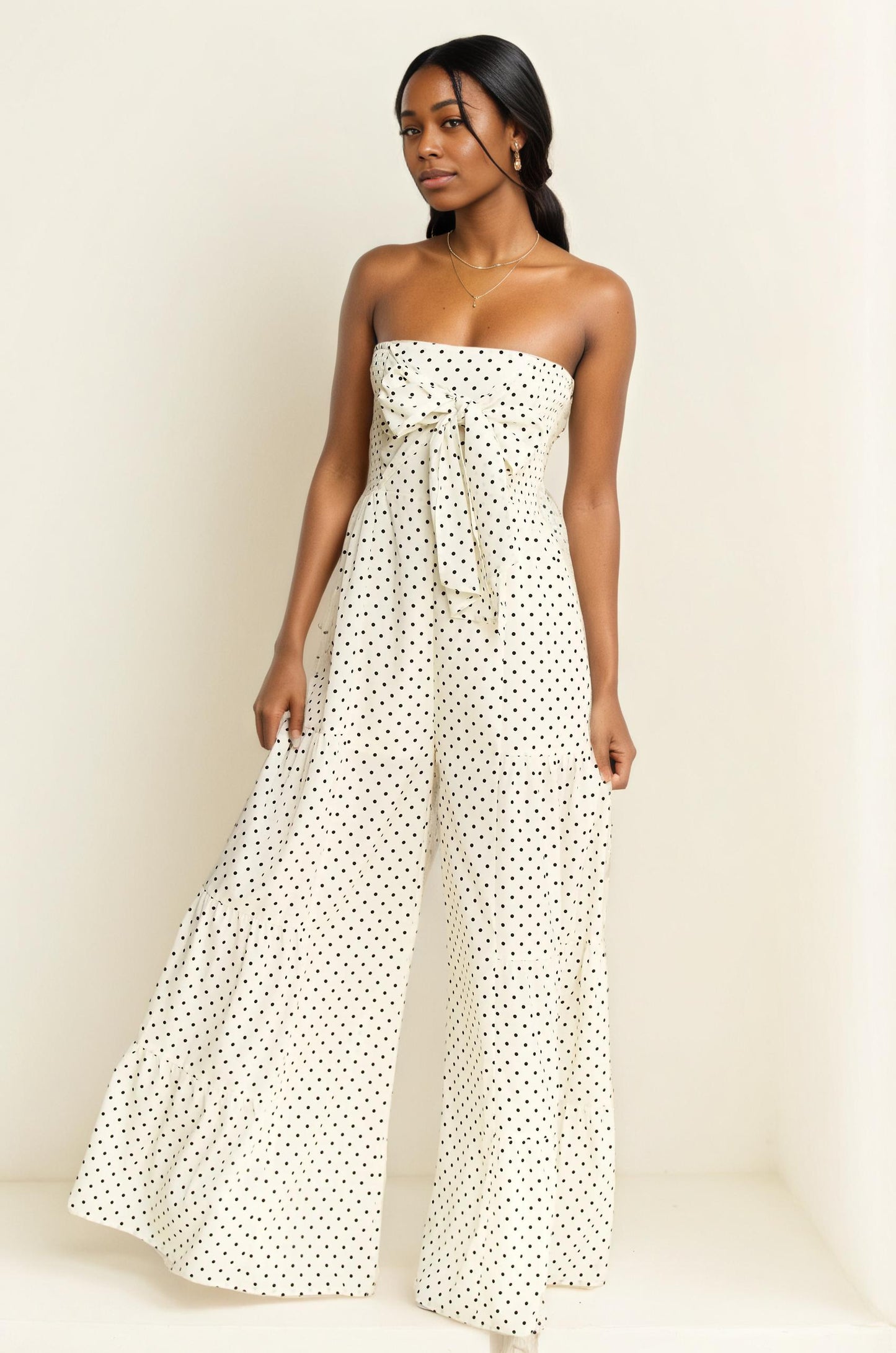 Polka Dot Tie Front Jumpsuit