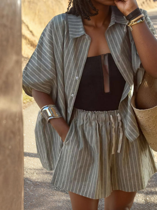 Oversized Striped Shirt and Shorts Set