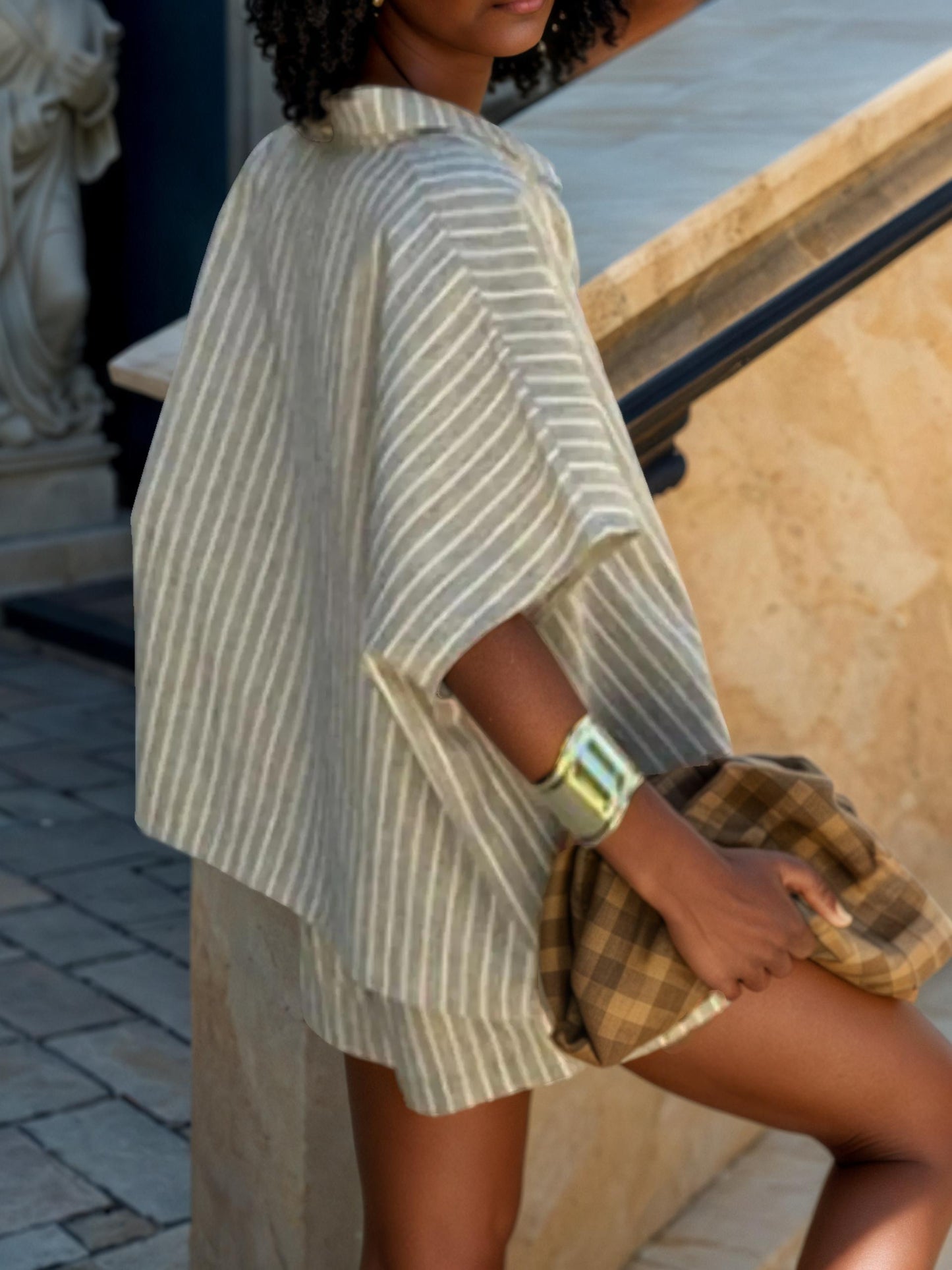 Oversized Striped Shirt and Shorts Set