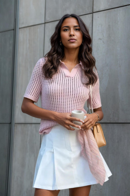 Knit Polo Short Sleeve Top