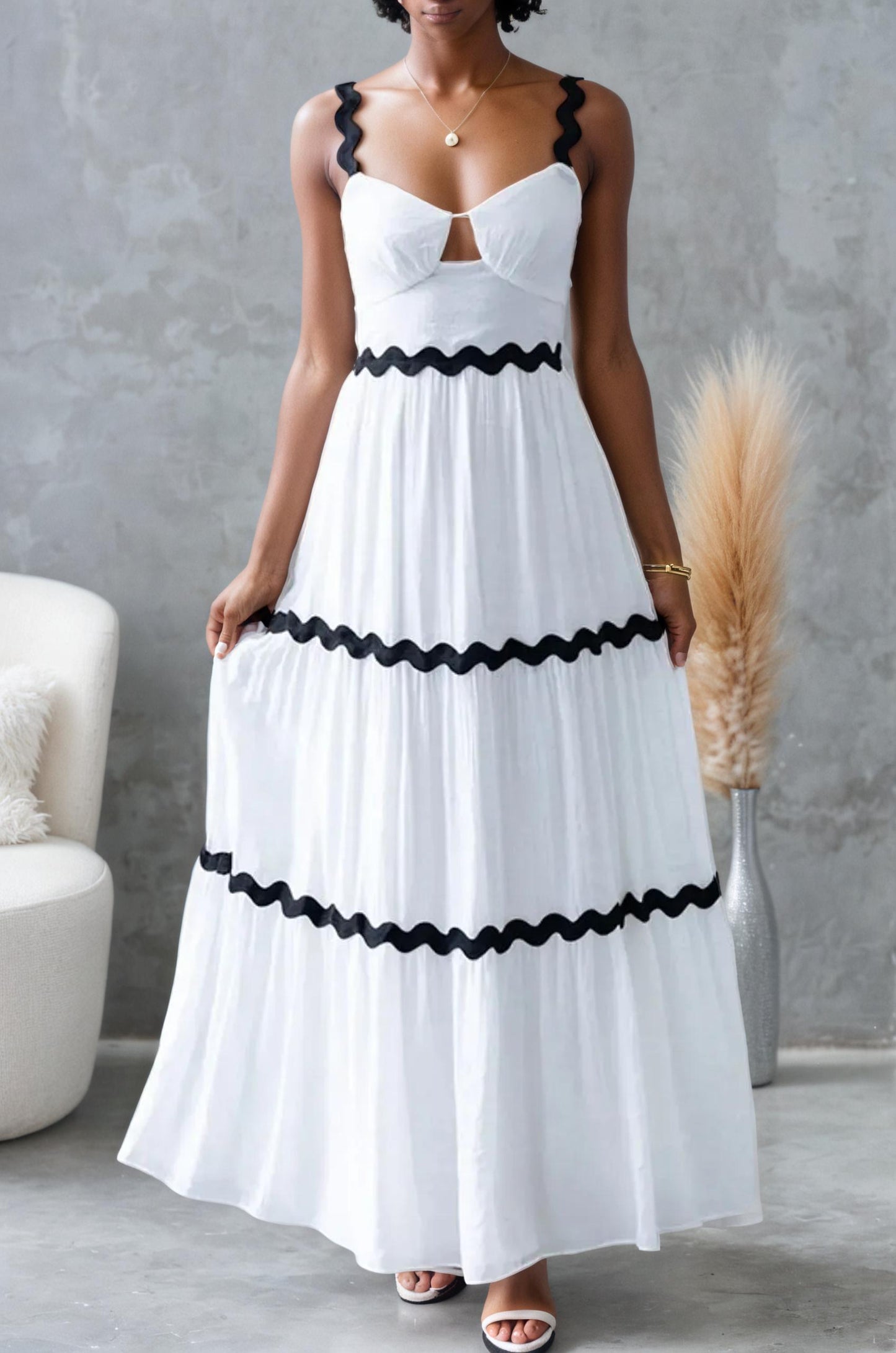 Scalloped Strap and Trim Maxi Dress