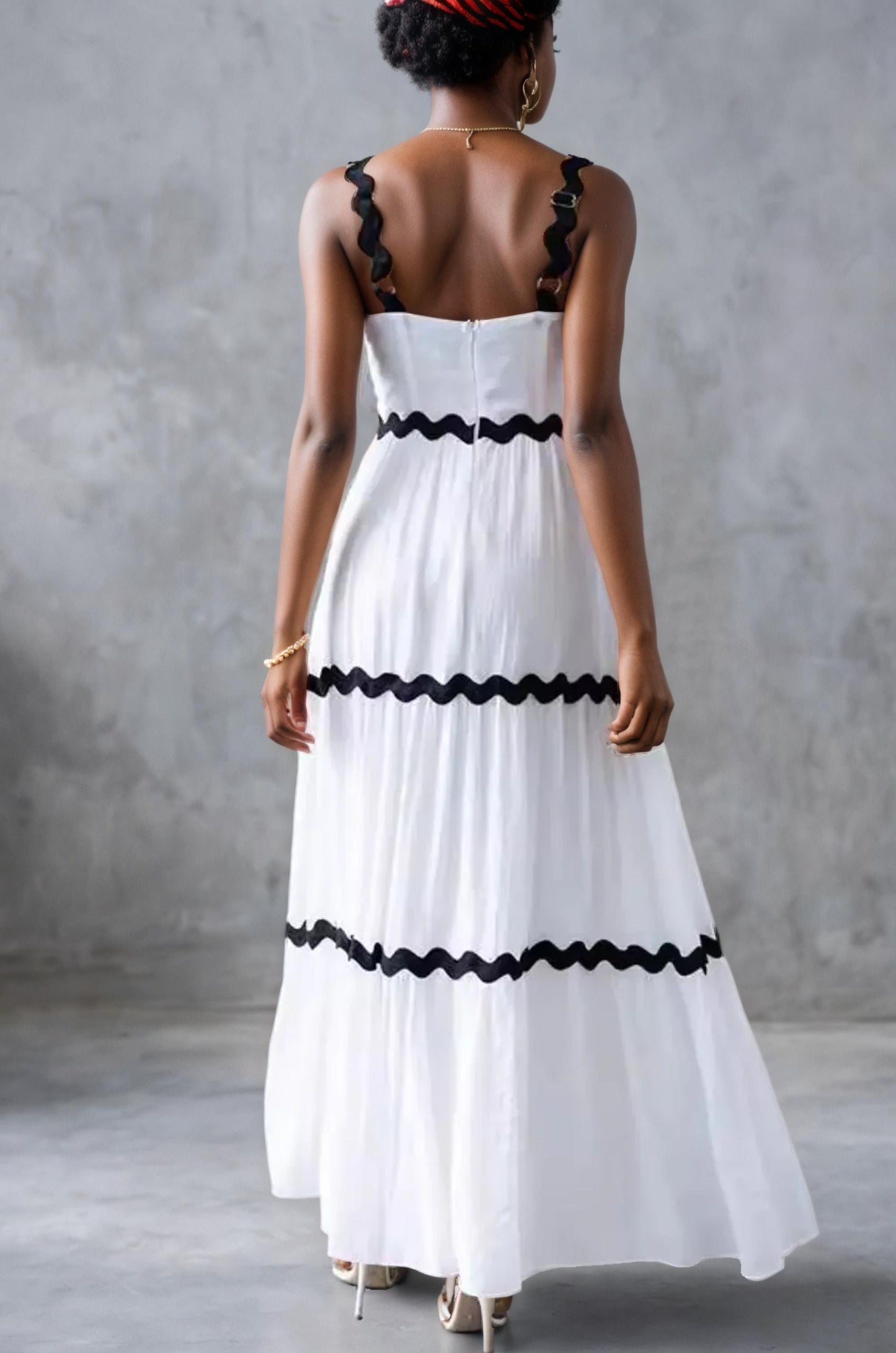 Scalloped Strap and Trim Maxi Dress