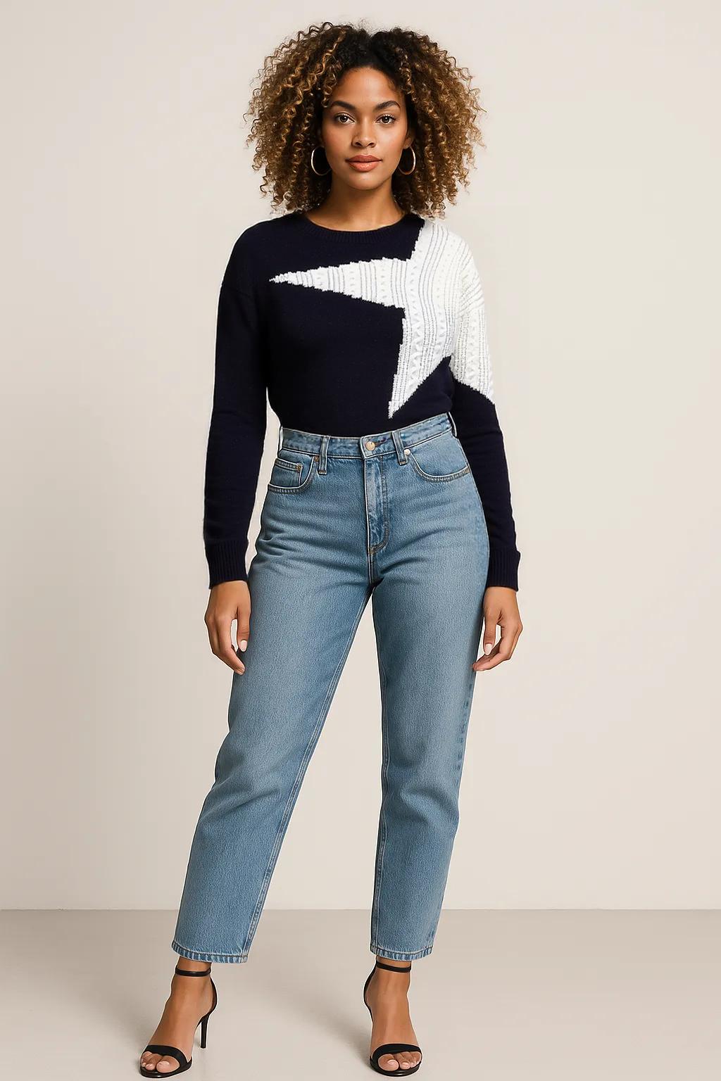 Oversized Cotton Sweater with Star Detail