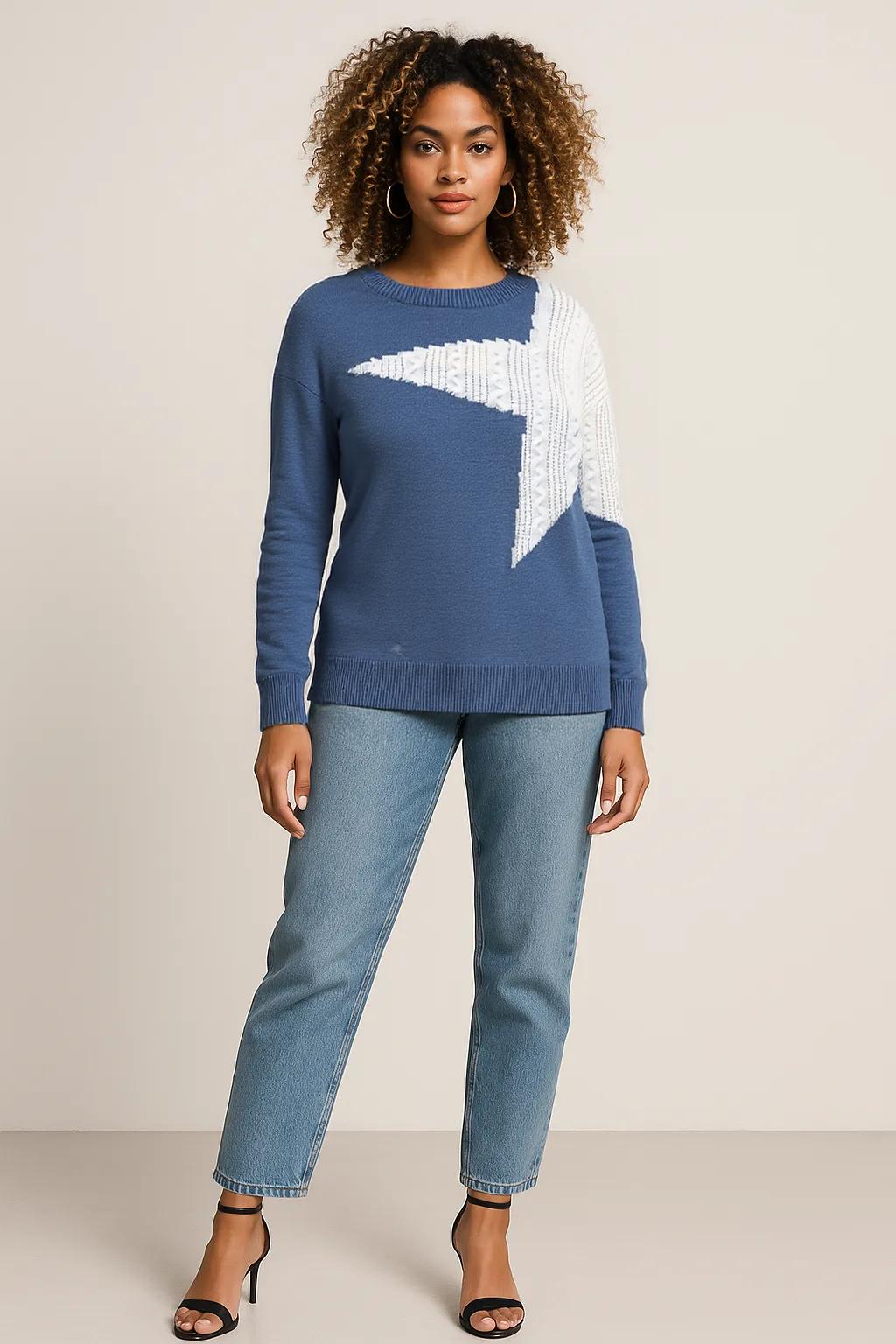 Oversized Cotton Sweater with Star Detail