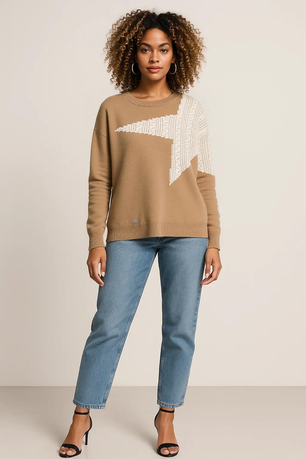 Oversized Cotton Sweater with Star Detail