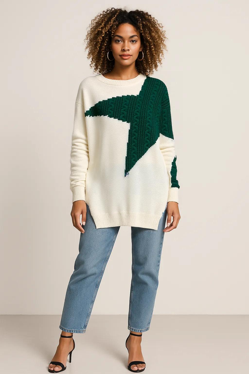 Oversized Cotton Sweater with Star Detail