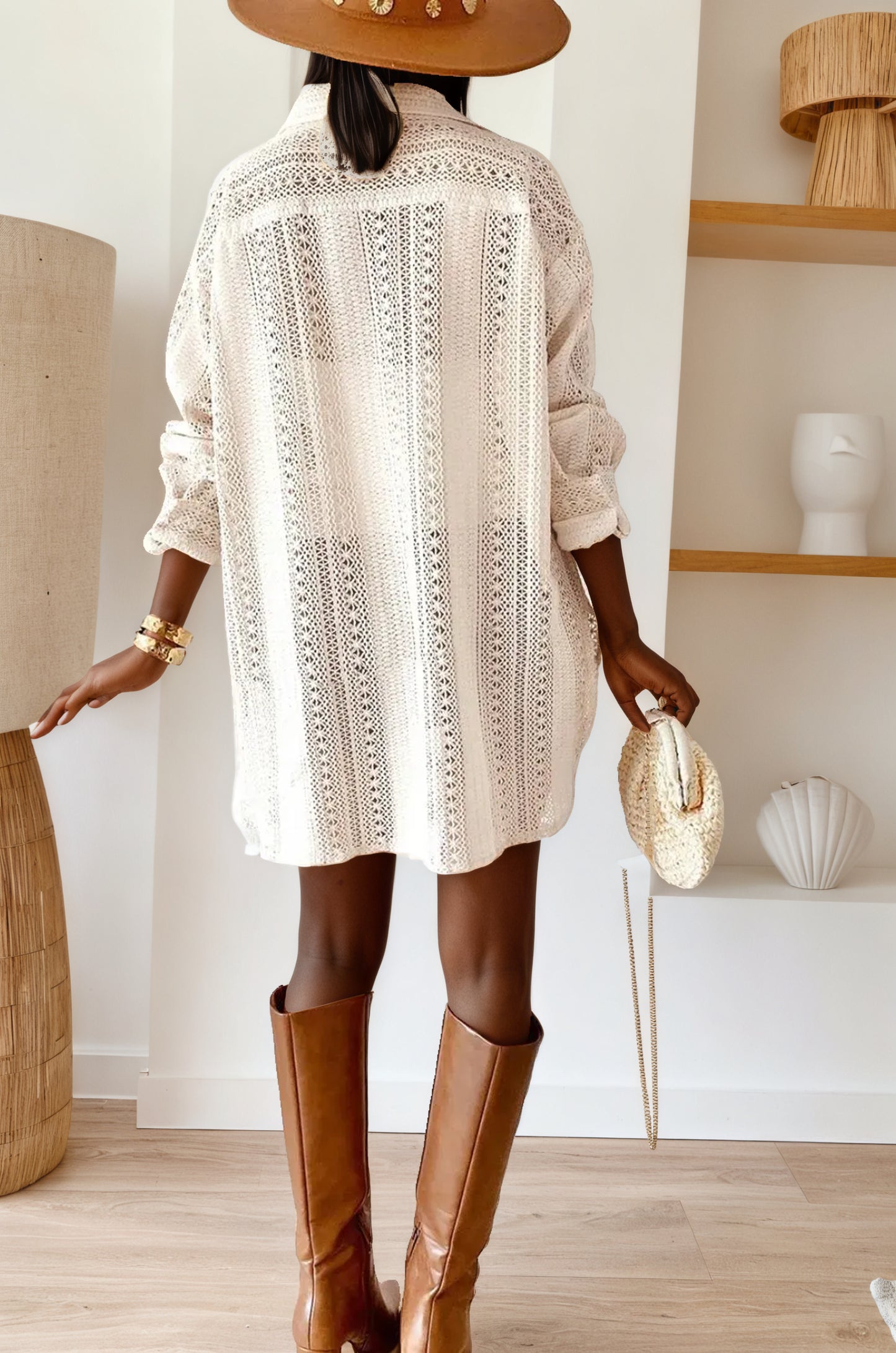Lace Crochet Oversized Button Up
