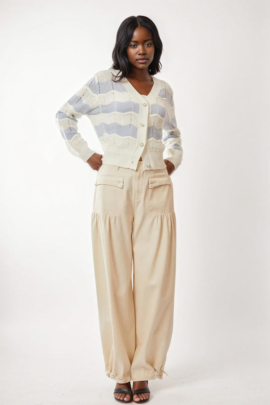 V Neck Color Block Cardigan Sweater