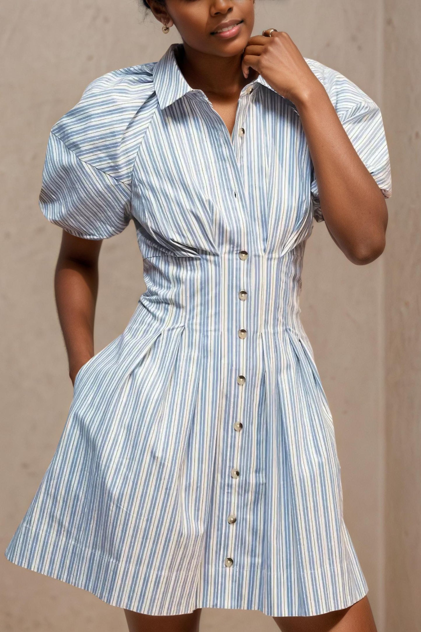 Button Front Knee Length Shirt Dress