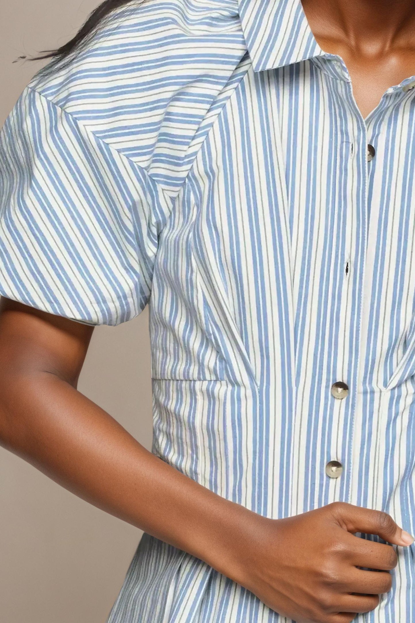 Button Front Knee Length Shirt Dress