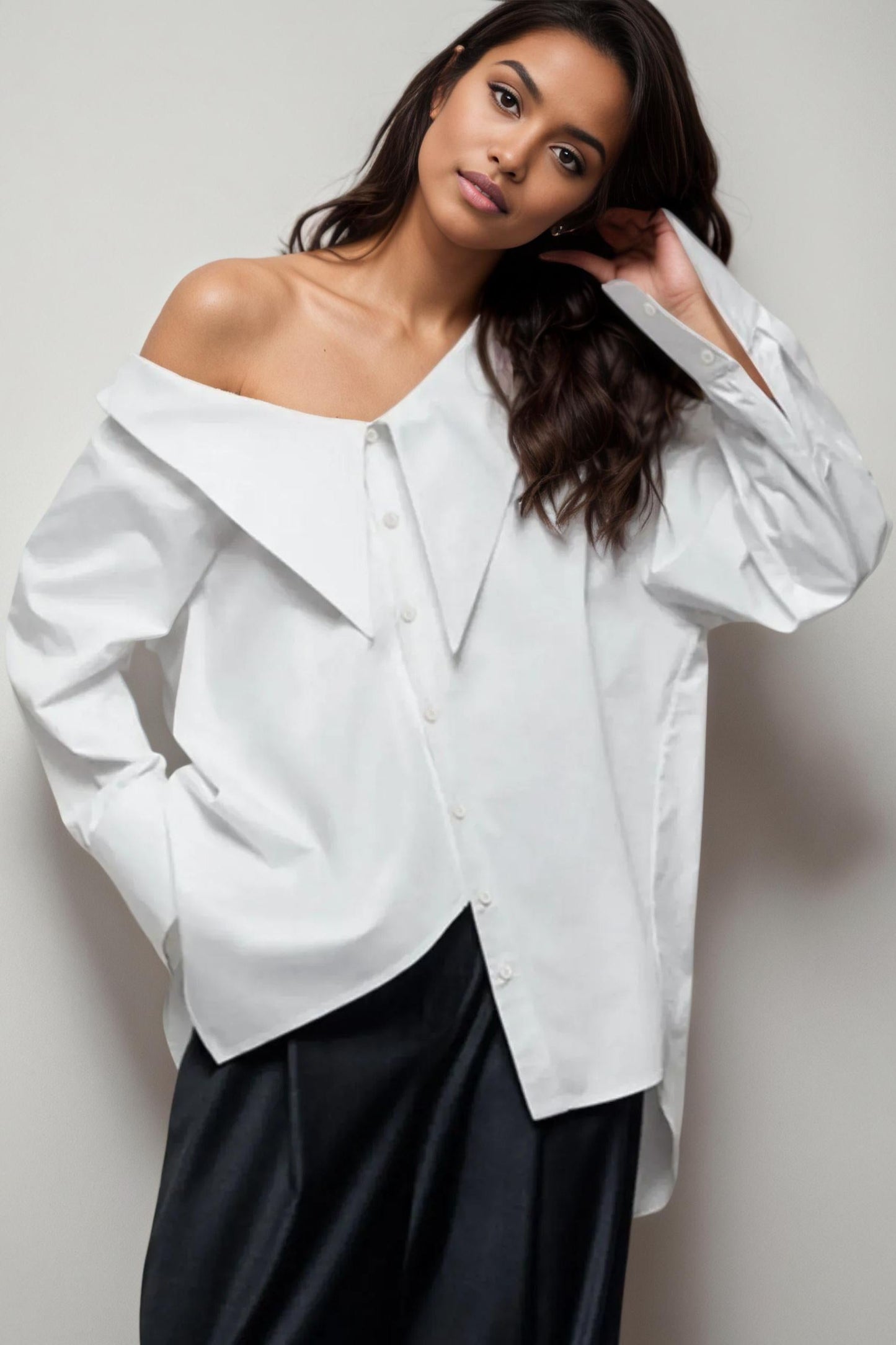 Abstract Collar Long Sleeve Button Up Shirt