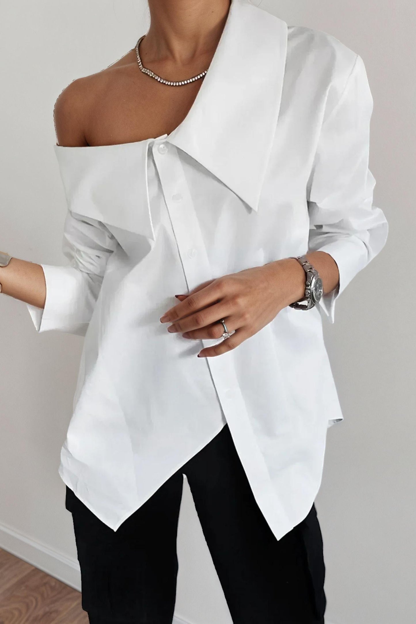 Abstract Collar Long Sleeve Button Up Shirt