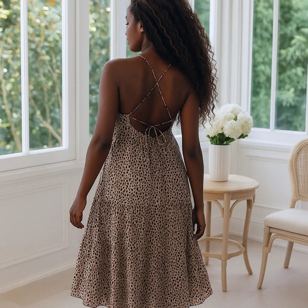 Animal Print Scoop Neck Midi Cami Dress