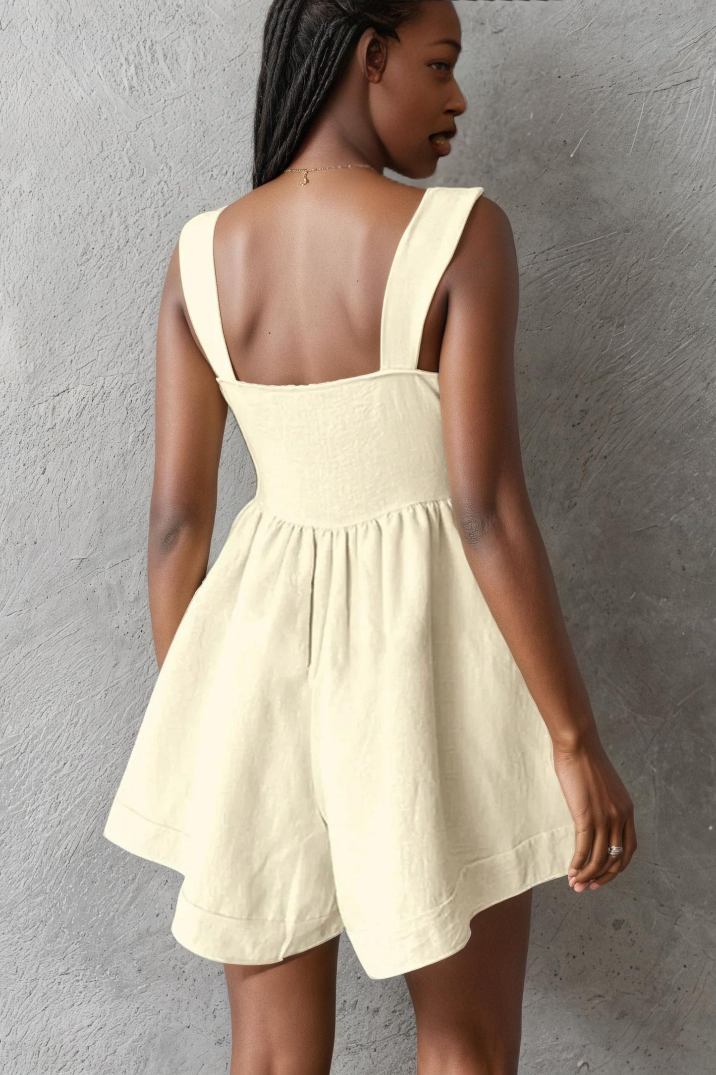 Wide Strap Flutter Romper with Button Detail