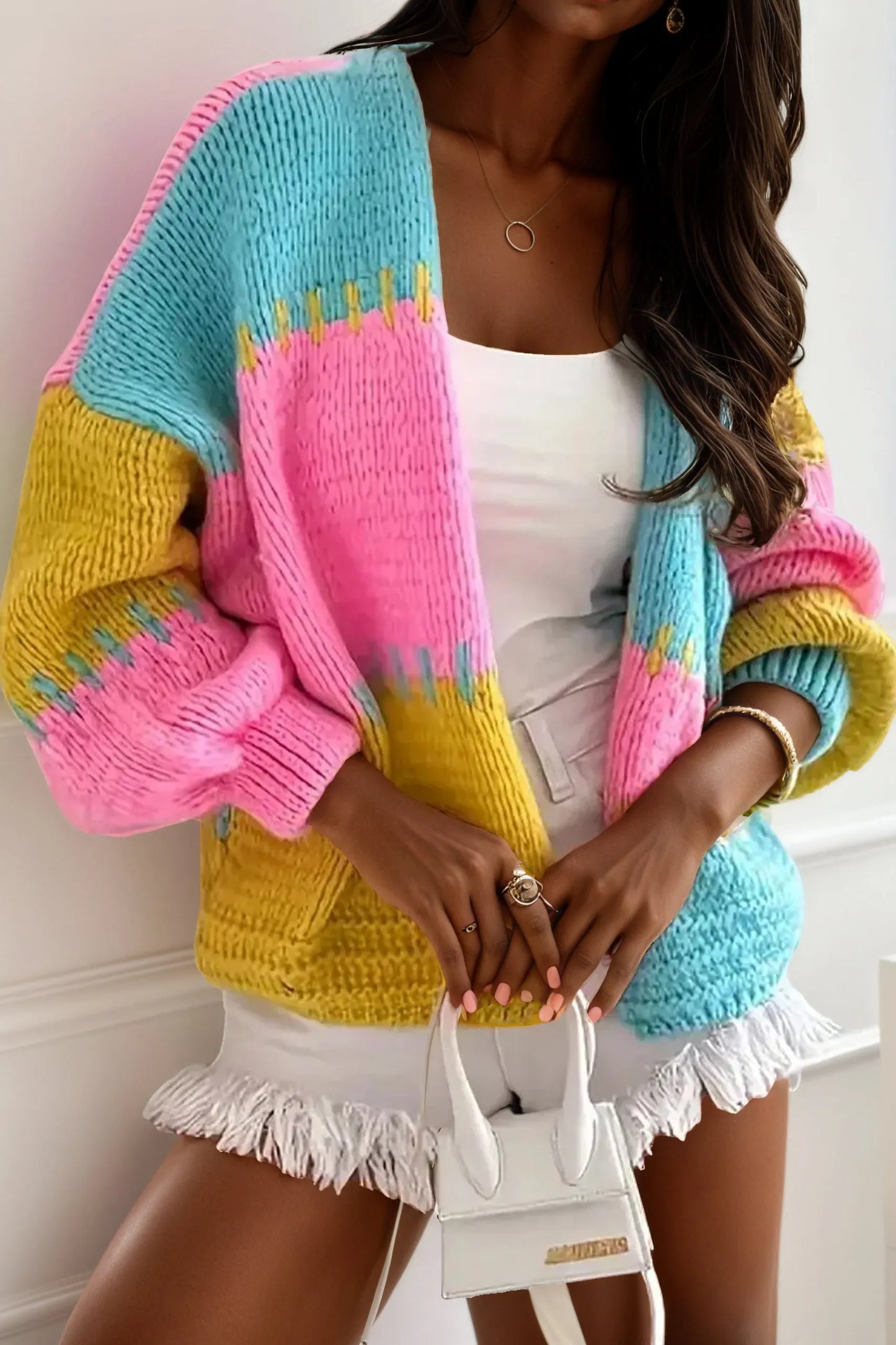 Drop Shoulder Color Block Cardigan