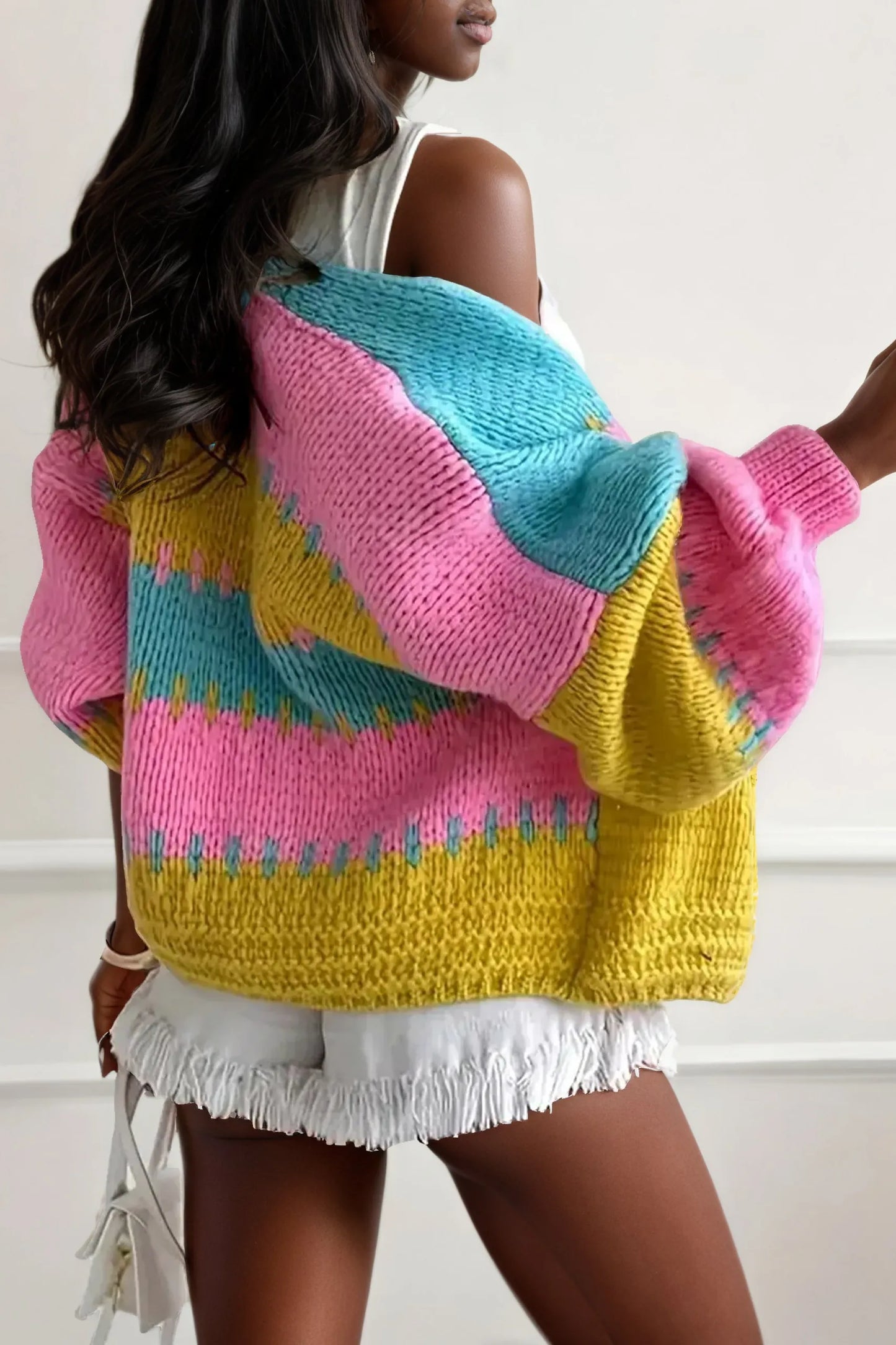 Drop Shoulder Color Block Cardigan