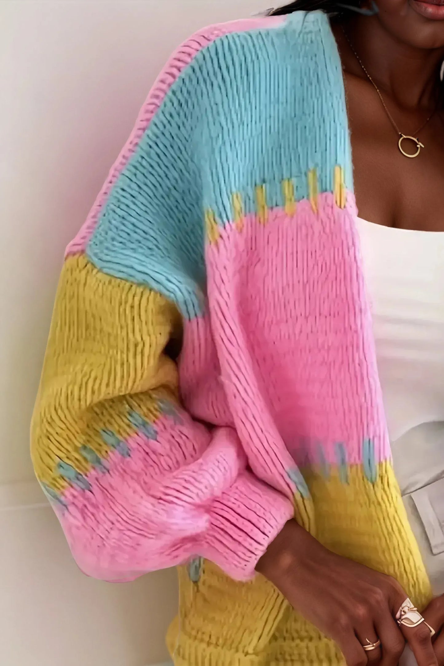 Drop Shoulder Color Block Cardigan