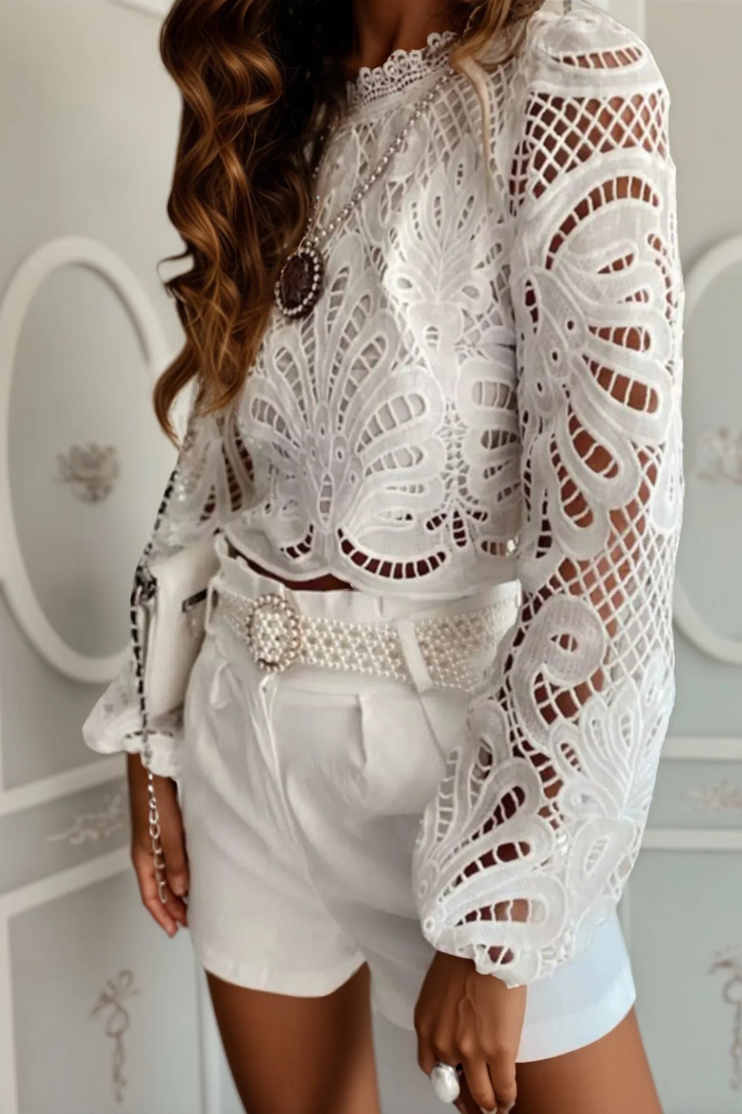 Lace Crochet Long Sleeve Blouse