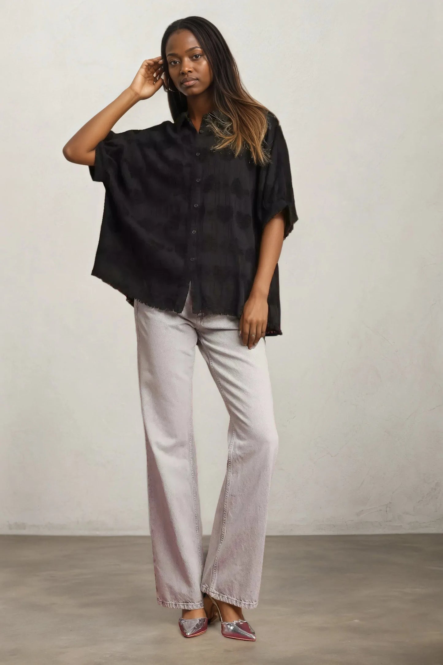 Jacquard Heart Collared Shirt