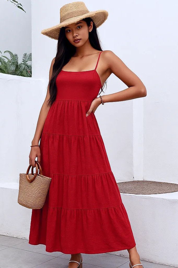 Bow Back Tiered Maxi Cami Dress