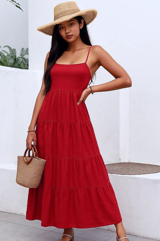Bow Back Tiered Maxi Cami Dress